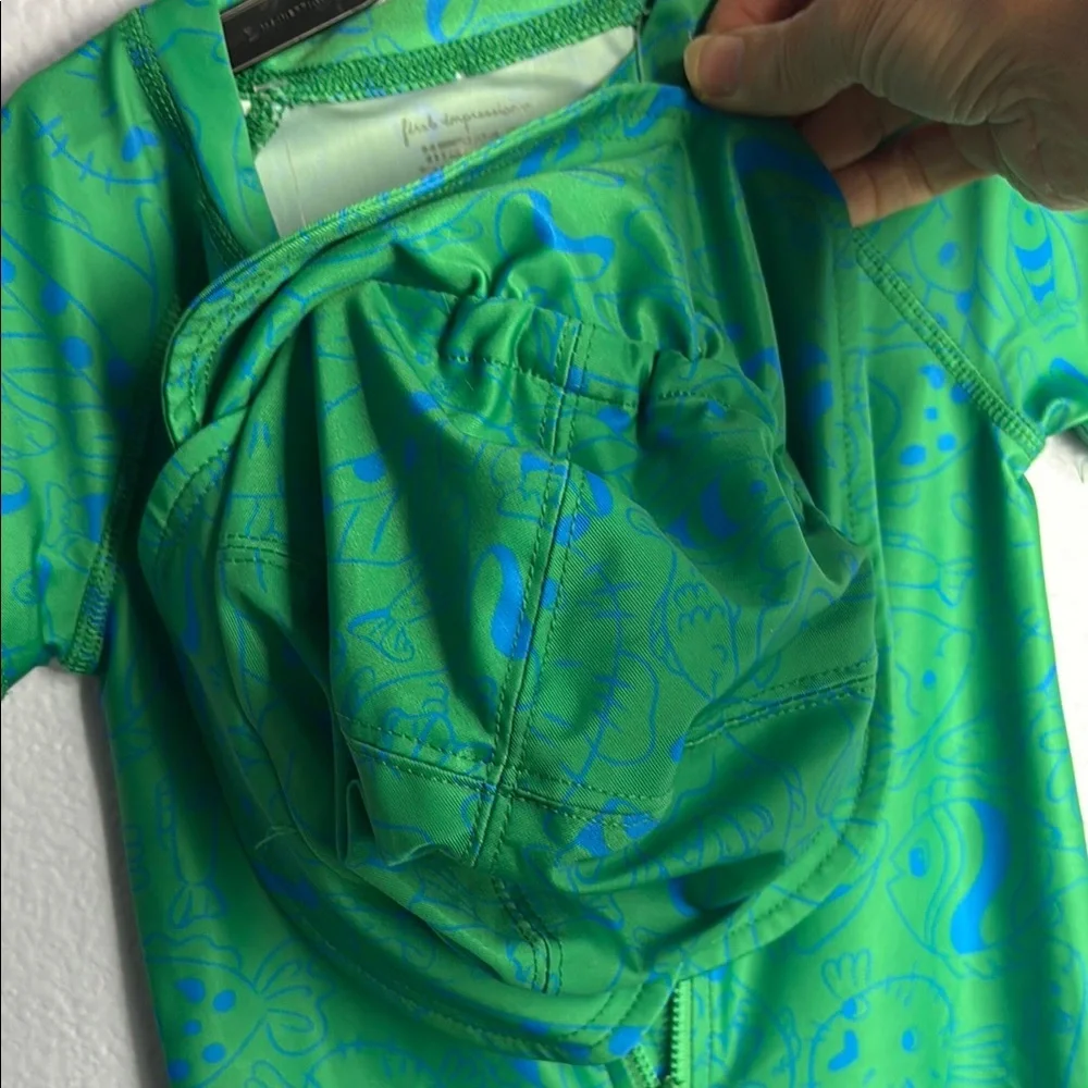 First Impressions Green and Blue Kids Swim Rashguard Romper Bodysuit